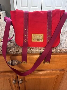 Louis Vuitton Red Canvas Crossbody with Purple Strap